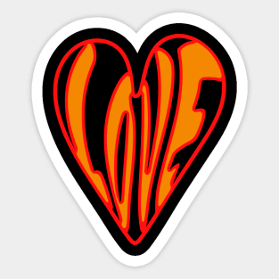 Hippie Style Love Heart, Orange, Red and Black Sticker